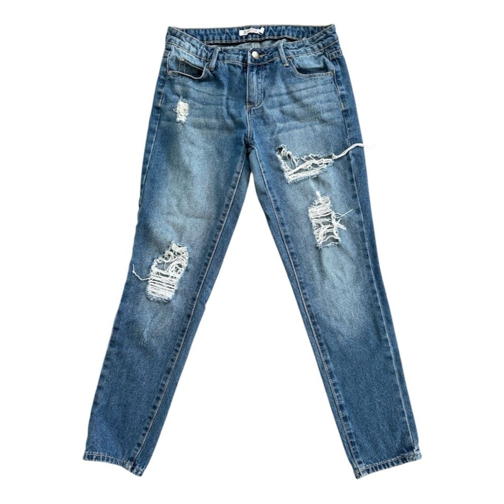 JustFab Distressed Straight Leg Jeans Size 25 Mid Rise Y2K Denim Edgy Festival